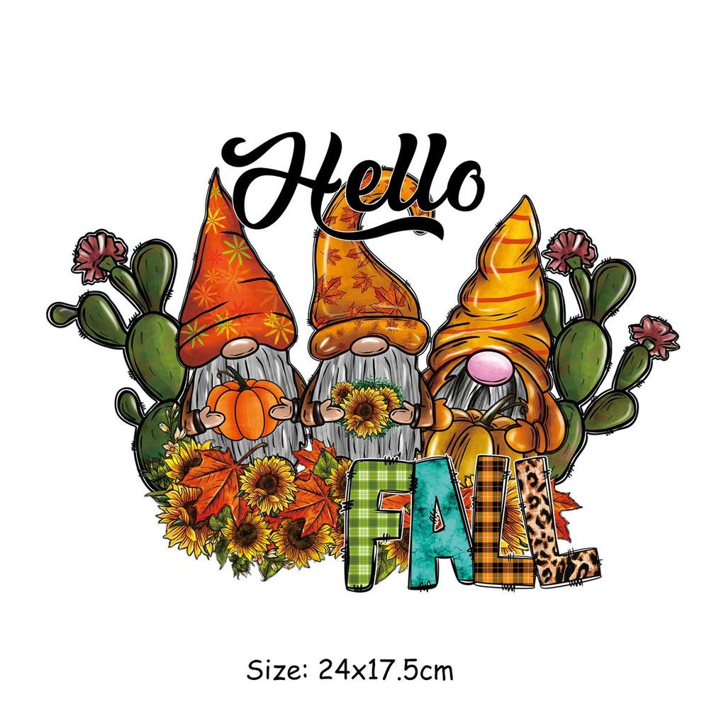 Hello Fall Patch For Clothing Sunflower Heat Press Appliqued T-Shirt Parches Ropa Hoodies Clothes Stickers Diy Craft Supplies