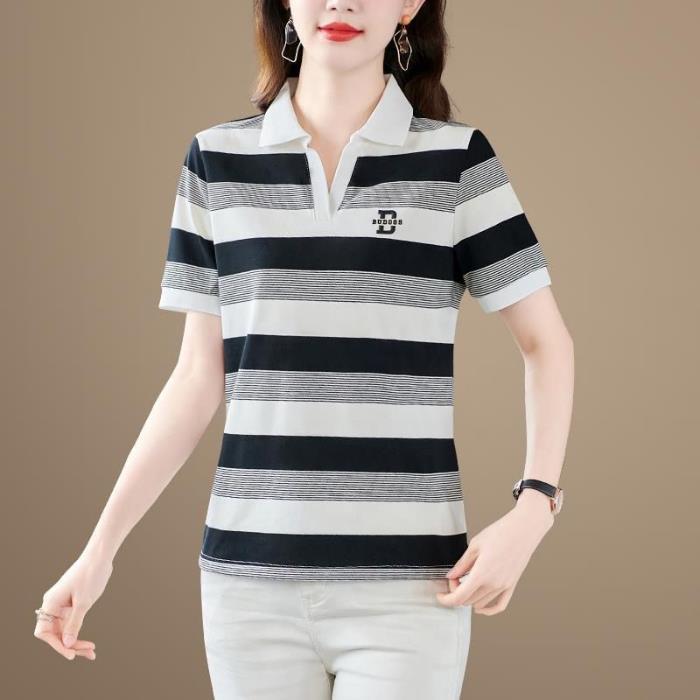 Middle-aged Lapel Short-sleeved T-shirt for Women In Summer New Middle-aged Mothers Large Size Top High-end Polo Shirt for Women