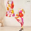 Women Plus Size Two Piece Set Scoop Neck Sleeveless Tank Top Fitted Floral Printed Pants Orange Blue Off White