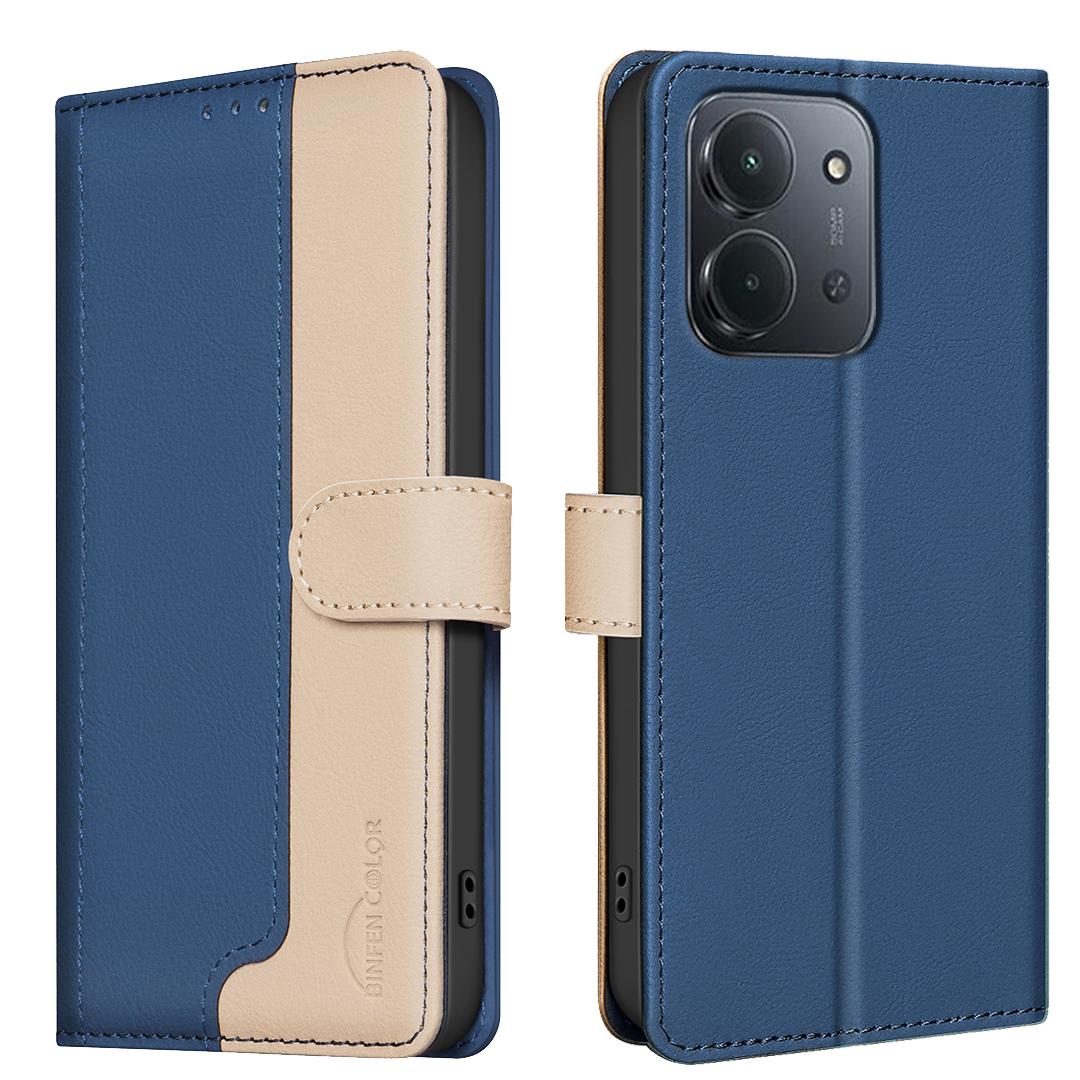 

Для Xiaomi Redmi 15C 5G/15C 4G (173мм) Кожаный чехол BINFEN COLOR Сплайсинг цвета Кошелек с RFID-блокировкой Подставка Чехол для телефона Blue