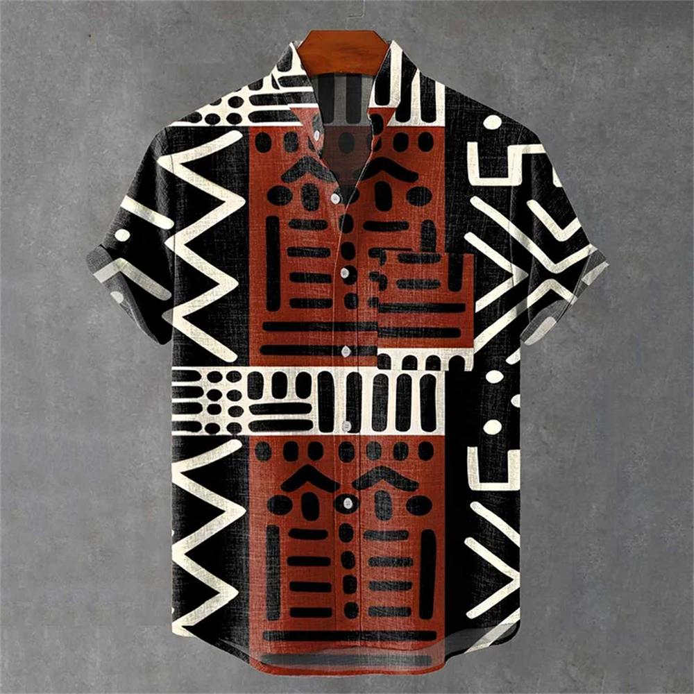 Men's Shirt 3D Retro Geometric Pattern Comfortable and Fashionable Short-sleeved Shirt Large Size Fast Delivery