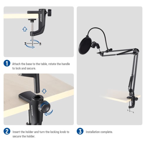 Neewer Metal Table Mount Clamp for Microphone Suspension Boom Scissor Arm Stand Holder with Adjustable Positioning Screw, Clips to Desks up to 1.9 inc