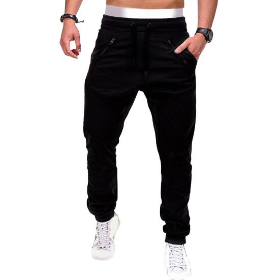 Winter Men Pants Drawstring Elastic Waist with Pockets Zipper Decor Joggers Loose Ankle-banded Solid Color Outdoor Trousers Pleated Sweatpants