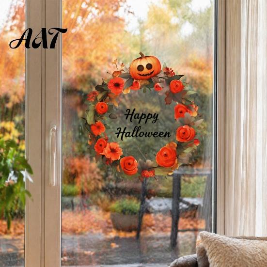 Partyzubehör für Zuhause Halloween-Kranz Wandaufkleber, Glückliche Girlande Aufkleber, Retro Herbstkürbis Einfach Abziehbar und Aufklebbar Wandbilder & Rose Wasserdicht