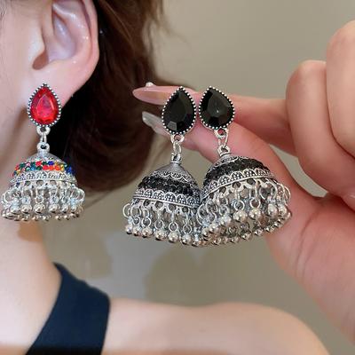 Inlaid Rhinestone Bell Tassel Earring for Women Ethnic Style Retro Fashion Drop Earrings High-end Sense Luxury Designer Zircon