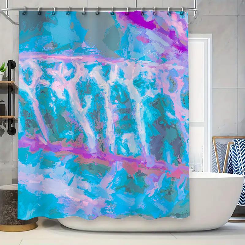 

Abstract Colorful Bath Shower Curtain Decorative Polyester Fabric For Bathroom Accessories In Blue Purple Pink White Size 72X84I W60H190(CM)-1 Pcs