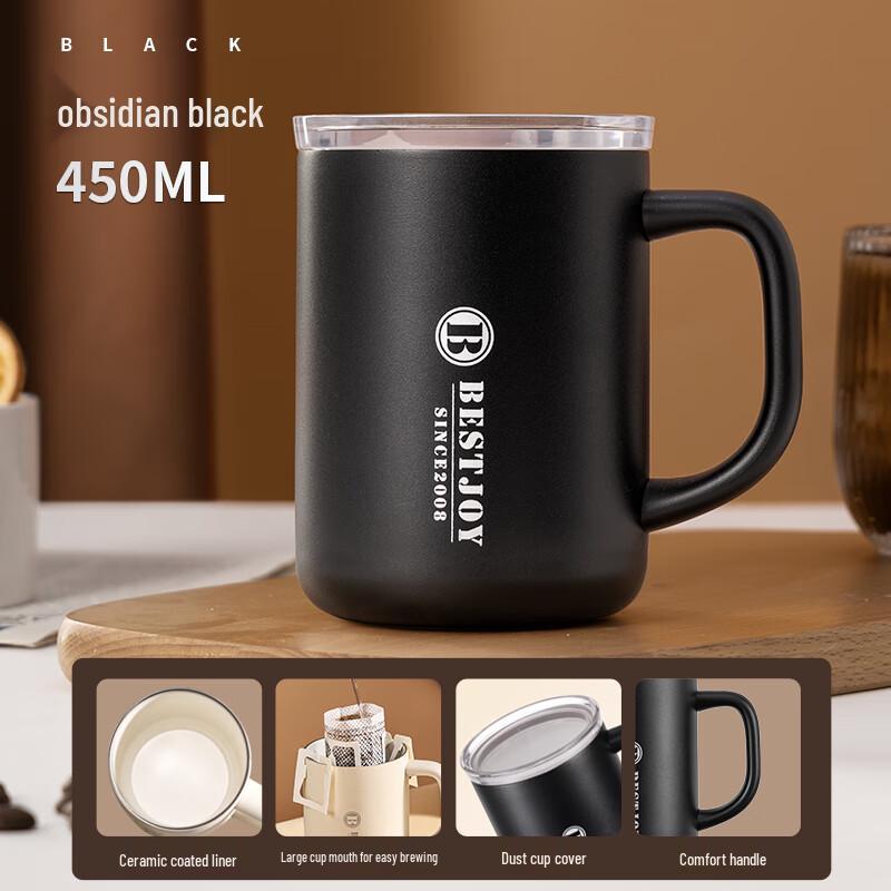 BESTJOY Ceramic Coated Mug with Flat Lid