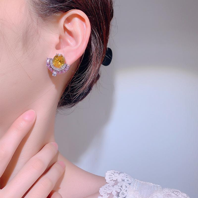 Jewelry Vintage Earrings Zircon Earrings Premium S Silver Needle Imitation Red Corundum Pigeon Blood Red Yellow Pink Zircon Earrings Female