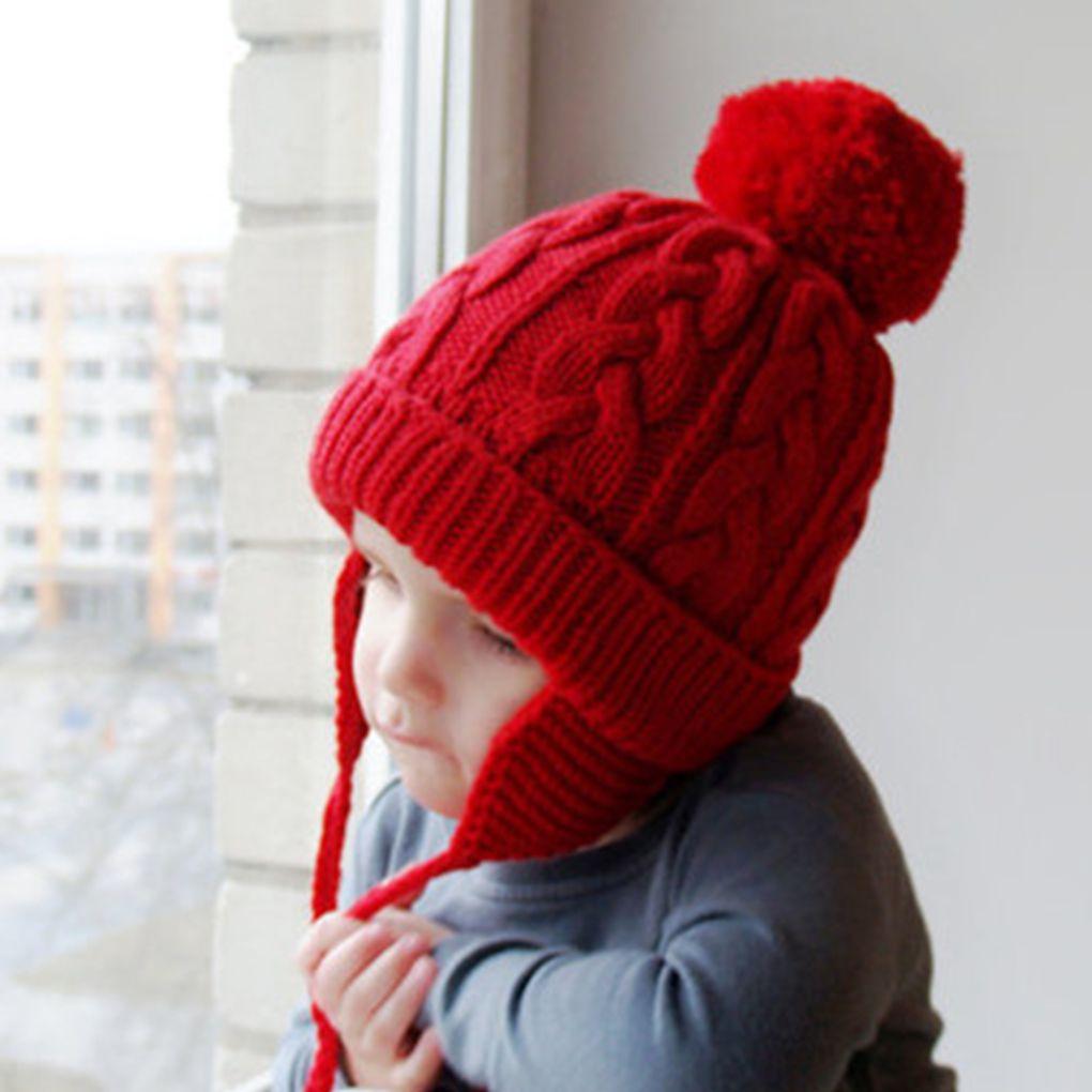 Kids Children Knit Hat Solid Color Ear Flaps Cap Boy Girl Warm Beanie Bonnet