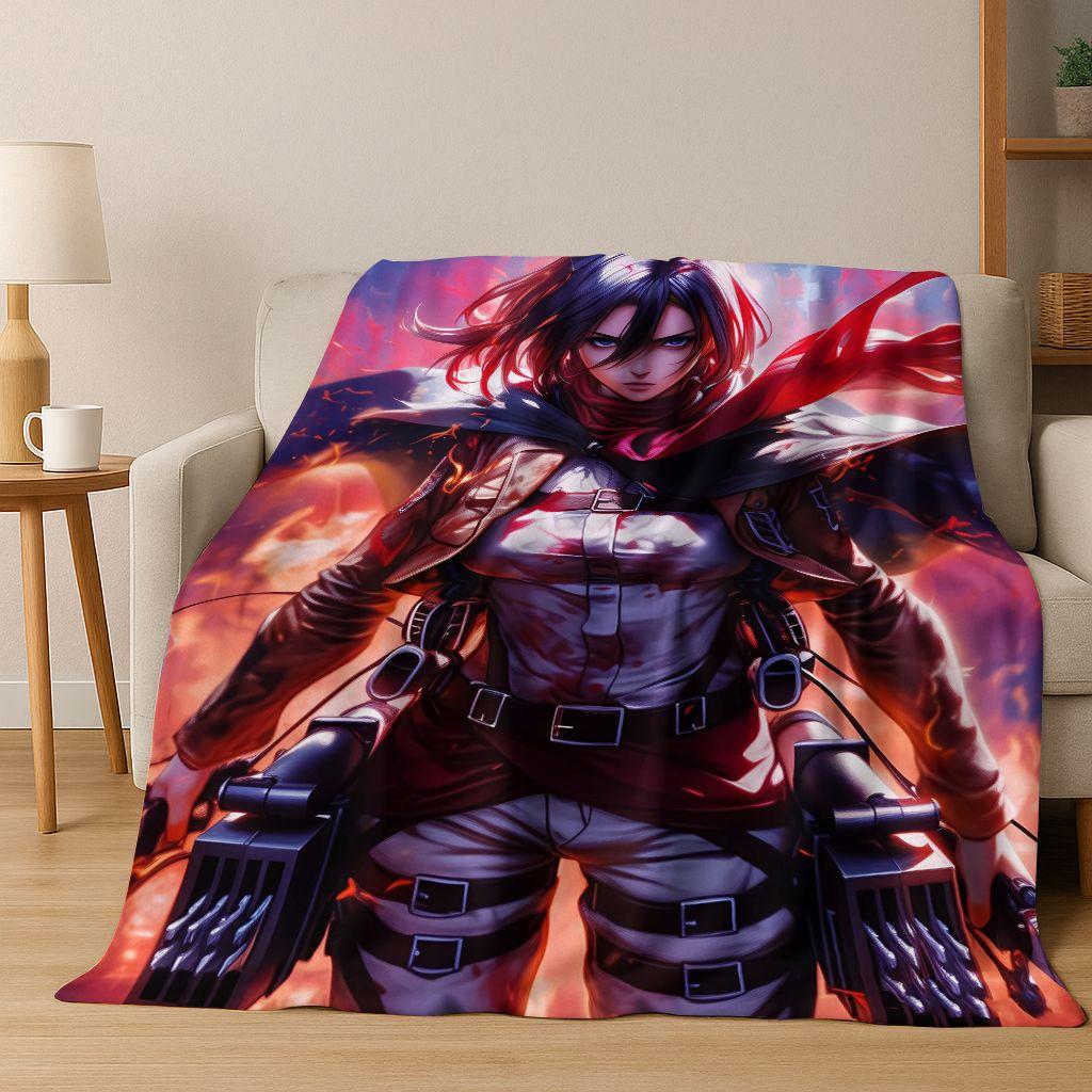 2026 New Anime Attack on Titan Eren Mikasa Cartoon Flannel Blanket,Cozy Soft Throw Blanket for Home Bedroom Bed Sofa Cover Kids