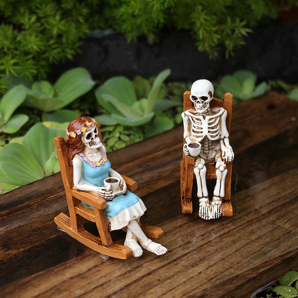 2pcs lounge chairs for coffee, skeleton couple, Halloween home decoration ornaments, Gothic outdoor garden decoration bonsai sta
