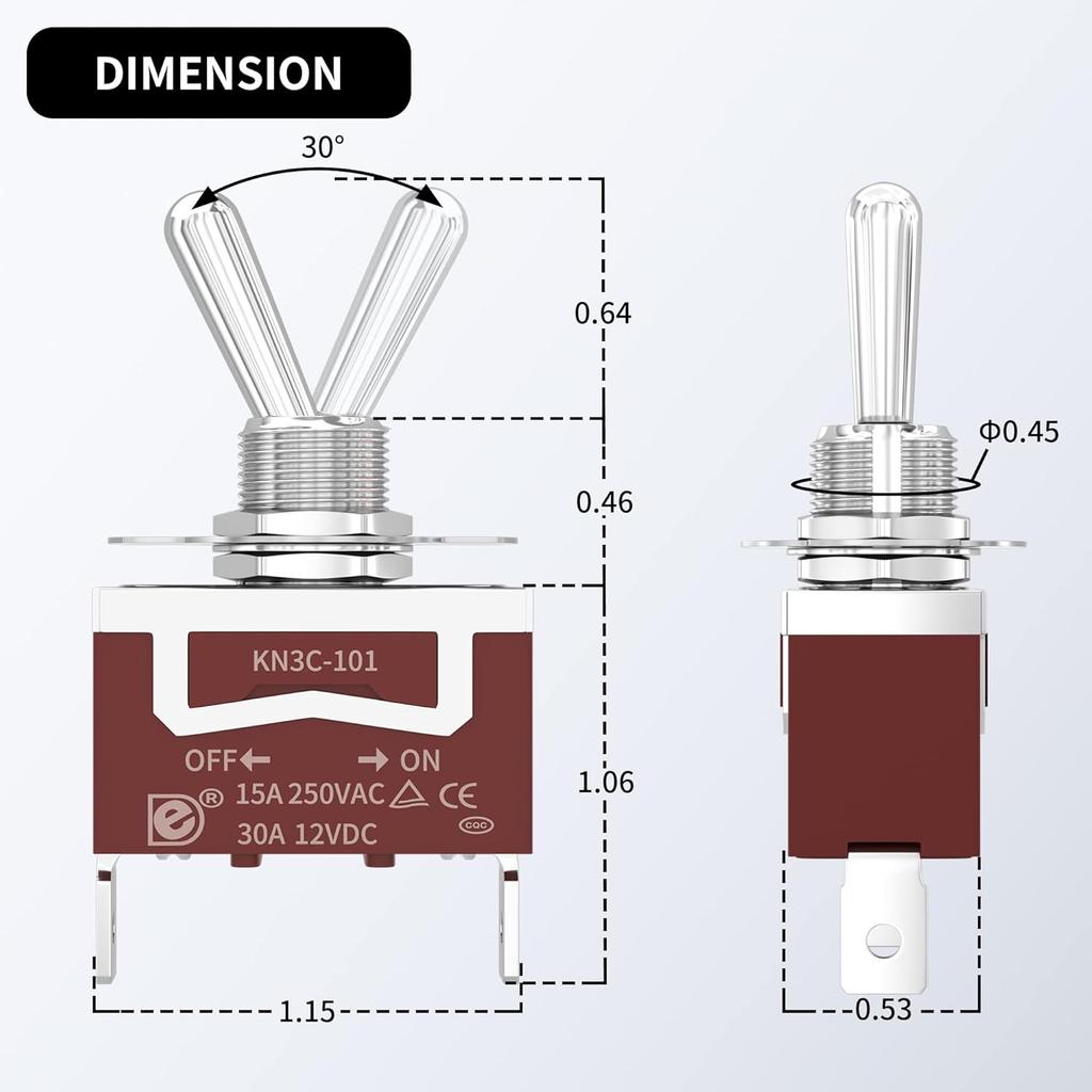 Waterproof Toggle Switch 12V Marine Boat Automotive Car SPST 2 Pin ON Off Toggle Switch with Boot Cover 30A 12 Volt 120V Heavy Duty -4pcs