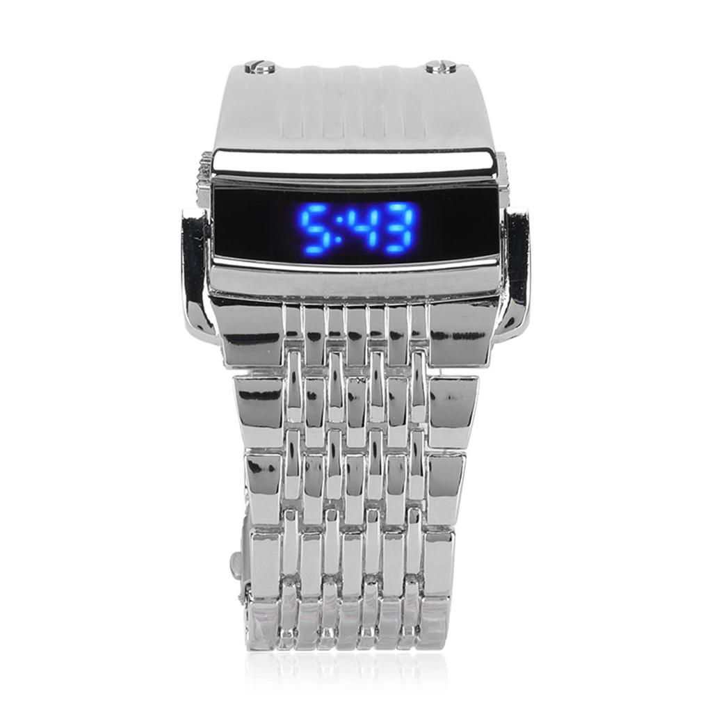 Alloy Watch LED Digital Display Quick Release Fashionable Men Watch for Daily Business Silver Blue Light
