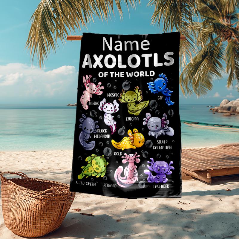 Custom Name Ultra-Soft Beach Towel with Axolotl Theme,Ideal for Pool - Camping, Diving - Perfect Travel Essential, Vibrant Beach Towel.