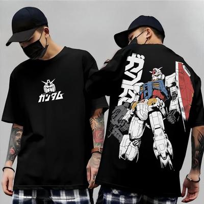 Anime Japonais Mobile Suit RX-78-2 Gundam Été Manches Courtes Coton Imprimé T-shirts Hommes Femmes Harajuku Y2k Tee Tops Parent-Enfant