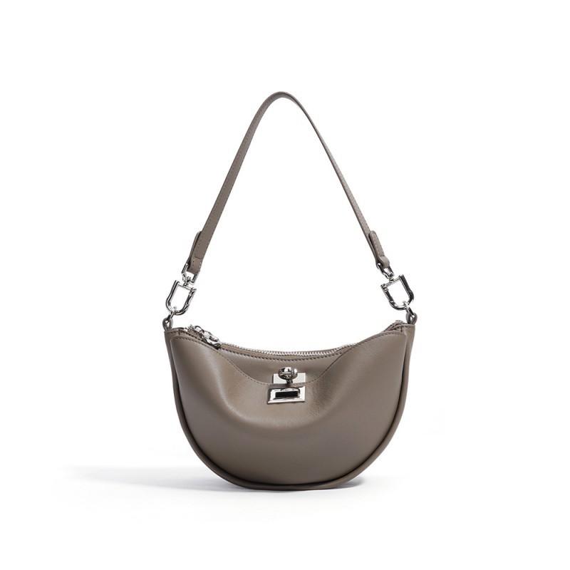Premium Leather Crescent Bag Women s Simple Versatile Handbag Shoulder Crossbody Dumpling 22x5.5x13cm темные хаки