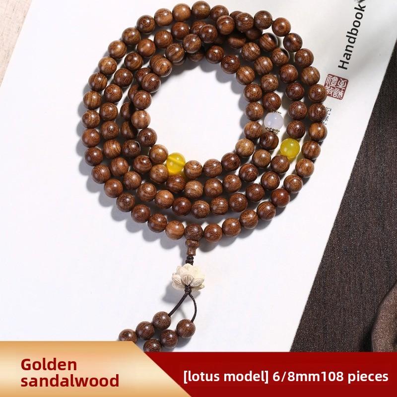 Goldenes Seiden-Sandelholz Armband 2.0 Altes Material Holz Buddha Perlen Armband für Männer und Frauen Paarschmuck Sandelholz Rosenkranz Kultureller Spielschmuck