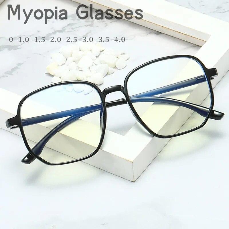 New Finished Myopia Glasses Men Women Large Eyewear Ultralight Square Big Frame Near Sight Eyeglasses Diopter 0 To -4.0