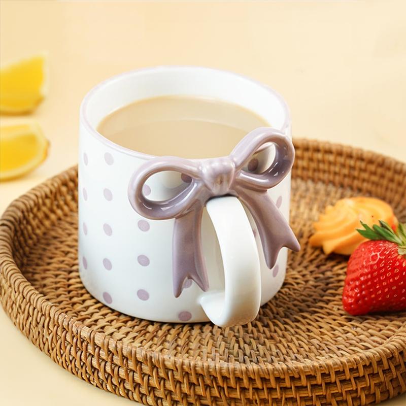 1PC Cup Souvenir Ceramic Gift Three-dimensional Offices Thick Home Elegant Durable Bow Practical