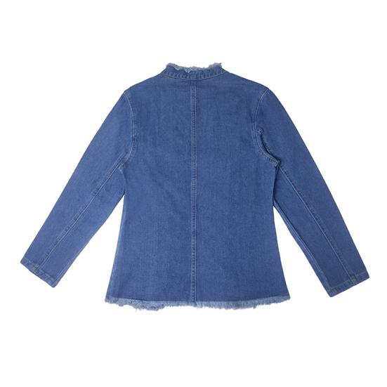 Geacă de blugi de damă cu mâneci lungi, tiv franjurat, geacă de denim elastică, croială slim-fit, cu nasturi, jachetă de blugi scurtă