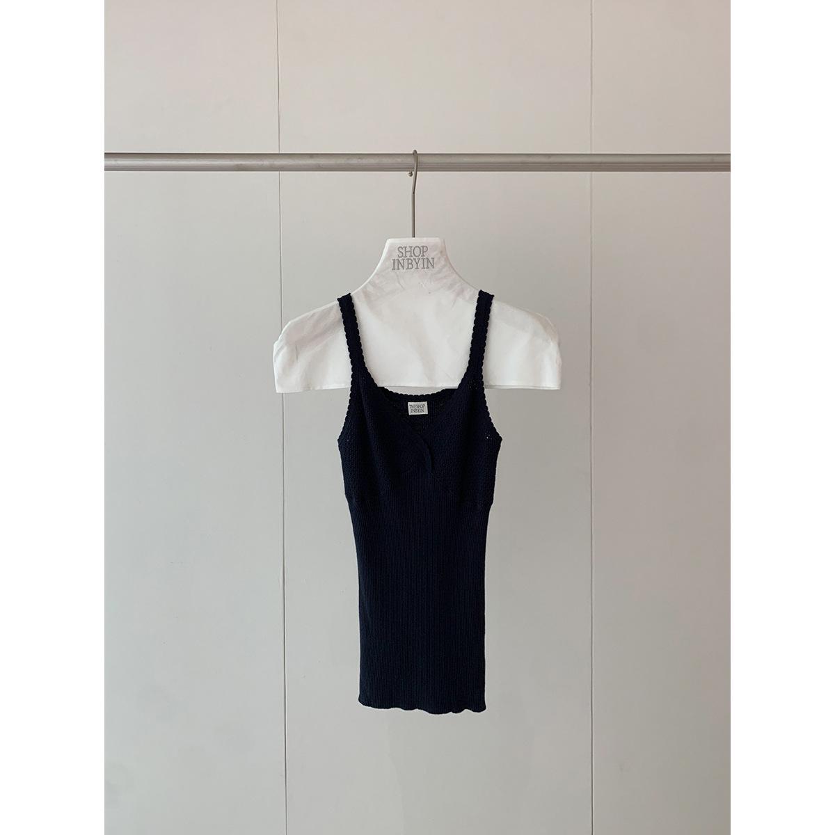 Elegant Hollow V-neck Knit Camisole - Stylish Slim Sleeveless Women s Top Medium темно-синий