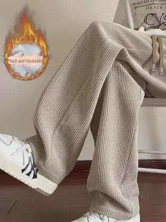 Herren Cordhose im amerikanischen Stil: Herbst/Winter Plus Samt Lose Gerade Jogginghose, Trendy Weite Bein Casual Hosen