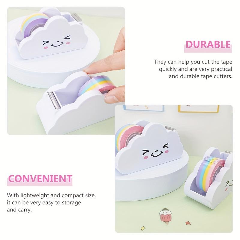 1Pc Cloud Tape Dispenser, Desktop Tape Dispenser, Office Desktop Tape Dispenser Cutter, with Rainbow Tape Roll, for Home Office, School Supplies