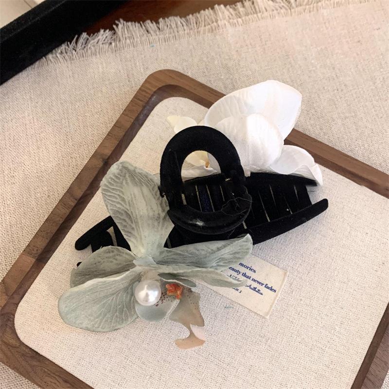 Early Spring New Fresh Silk Butterfly Orchid Pearl Flower Grab Clip Large Back Of Head Shark Girl Hair Accessories