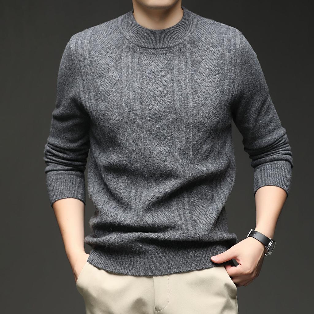 Puyuan Wool Sweater Wool + Cashmere Men'S Autumn And Winter Semi-Turtleneck Solid Color Jacquard Thickened 460G Wool Sweater