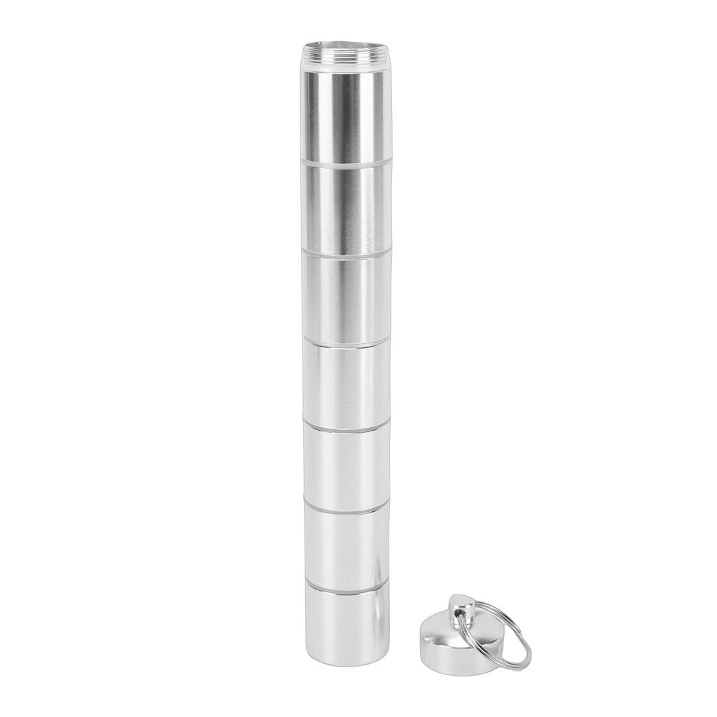 Metal Storage Tube Keychain 7 Compartment Water Proof Portable Travel Container Aluminum Alloy