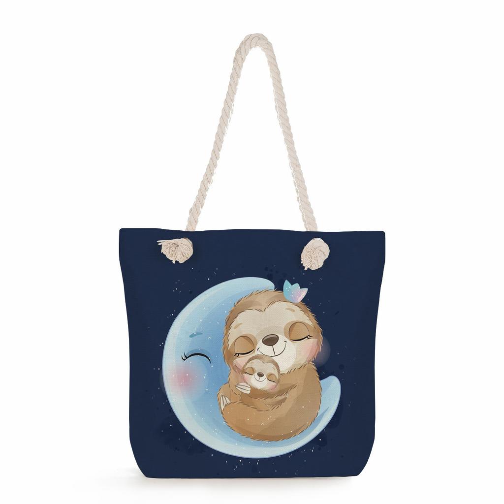 Multifunctional sloth Printed Thick Rope Shoulder Beach Bag Casual large capacity handbag 0121
