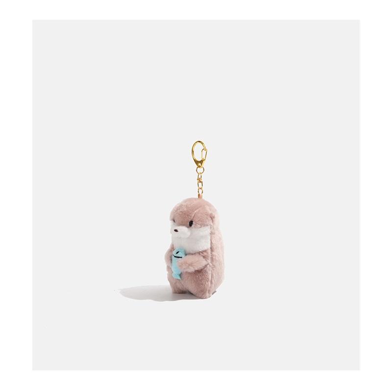 Kpop Idol Lee Chan Same Otter Plush Keychain Adorable Sea Otter Holding Fish Stuffed Doll Backpack Bag Hanging Charm