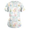 Women's Fashion V-Neck Short Sleeve Overalls With Pockets Easter Print Tops  Clothes