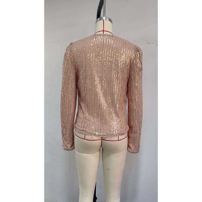Women's Sparkly Sequin Long Sleeve Open Front Jacket Casual Versatile Party Evening Blazer Coat
