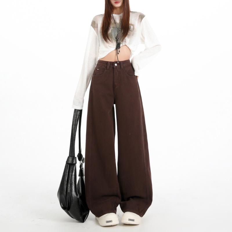 

Korean Style Women s High Waist Curved Leg Wide Jeans - Autumn Slimming Fit M