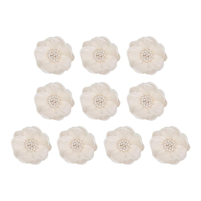 Fabric Flower Appliques with Layered Construction and Center Clusters, Set of Ten for Garments, Hair Accessories and Crafts