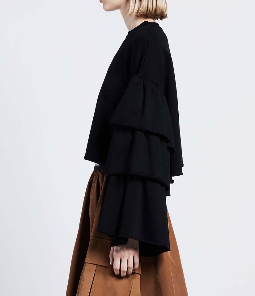 Double Standard Clothing Volume Sleeve Cropped Pullover, Women's, Black, 0208-080-244