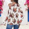 Women Plus Size White Floral Printed Asymmetric Cutout Neck Cold Shoulder Long Sleeve Fitted Top