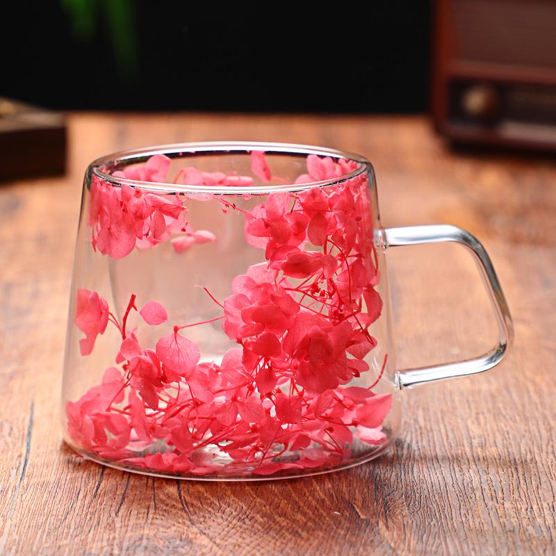 High Appearance Double Layer Petal Quicksand Glass Cup with Real Dried Flowers