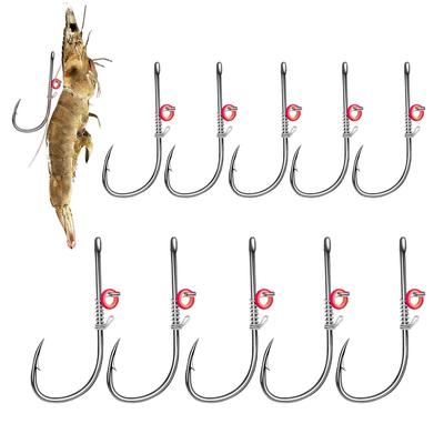 10Pcs/Set Live Shrimp Bait Hooks Carbon Steel Barbed Fishhook with Hole Catfish Bass Fishing Hook Fishing Tackle For Soft Lures