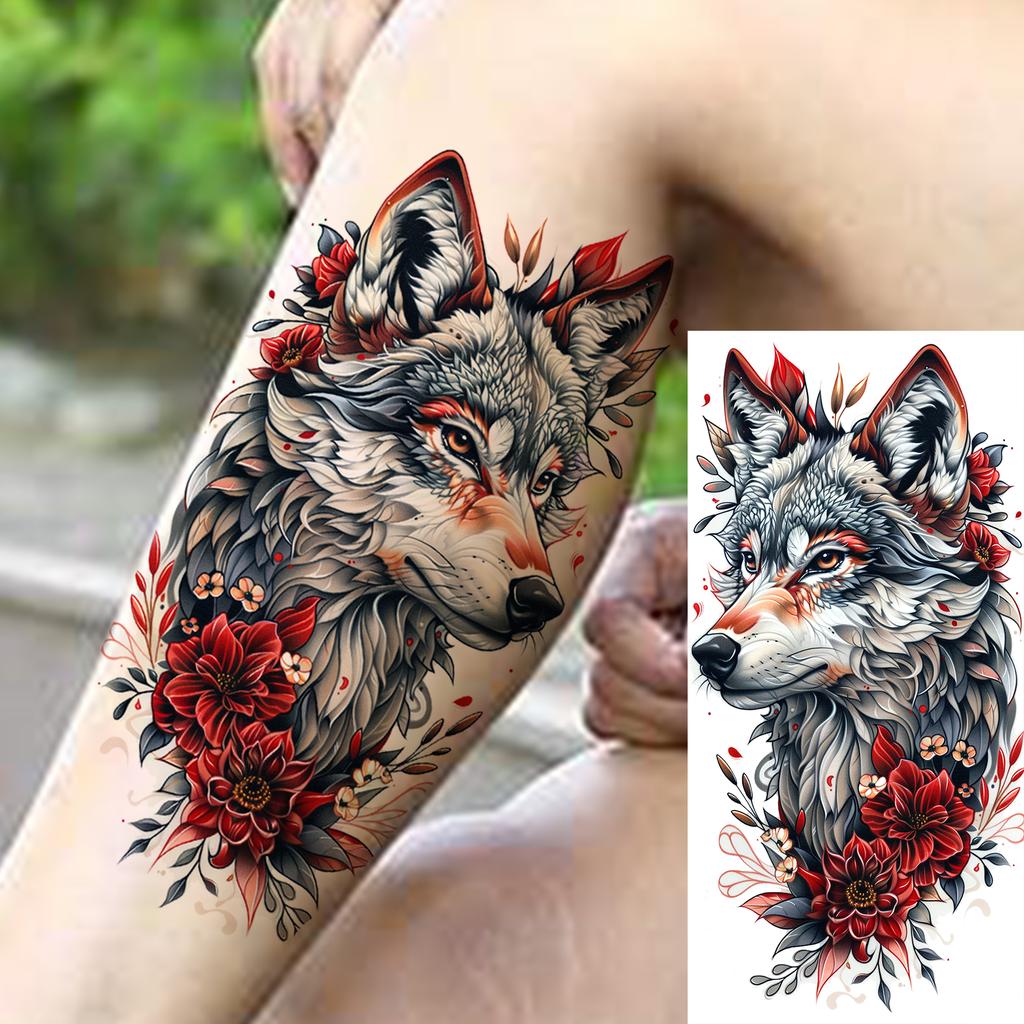 1 Sheet Butterfly Watercolor Flower Tiger Temporary Tattoos For Women Men Adults Fake Phoenix Parrot Lotus Tattoo Sticker Sleeve