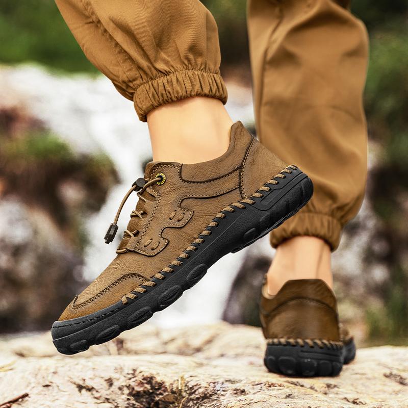 Fashion Travel  Male Camping Footwear Hand-stitching Leather Men Stylish Sneakers Comfty Casual Shoes Non-Slip Leisure Walk Hiking Shoes