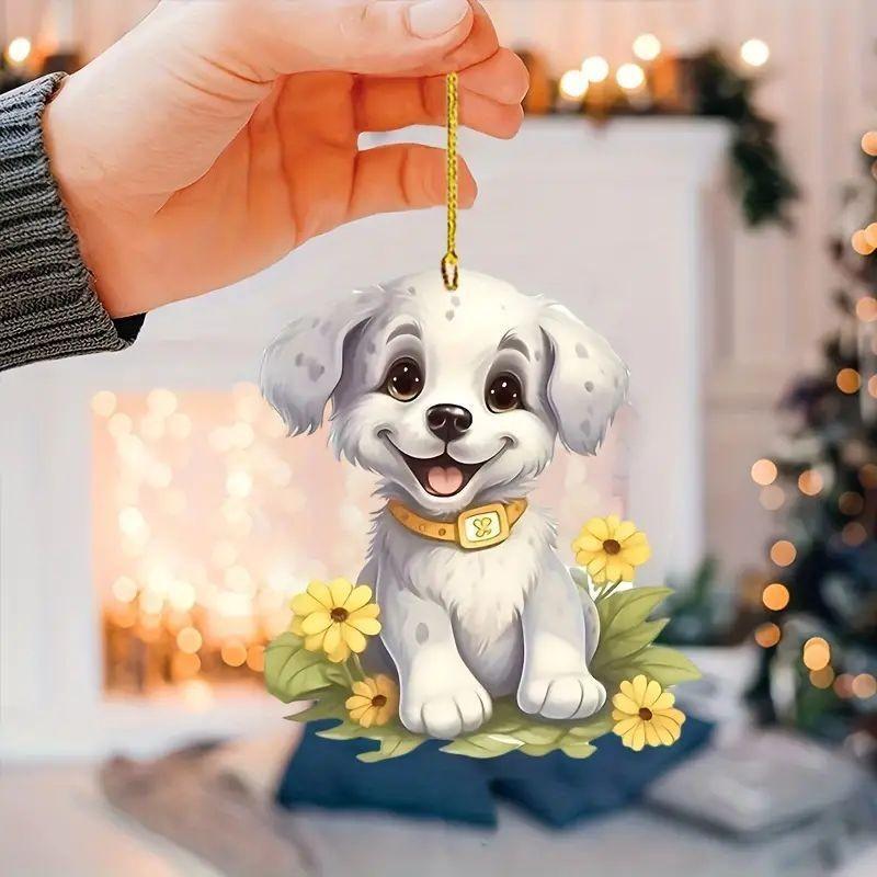Flower Adorable Yellow Acrylic Dog Pendant Charming Car Interior Piece Decoration