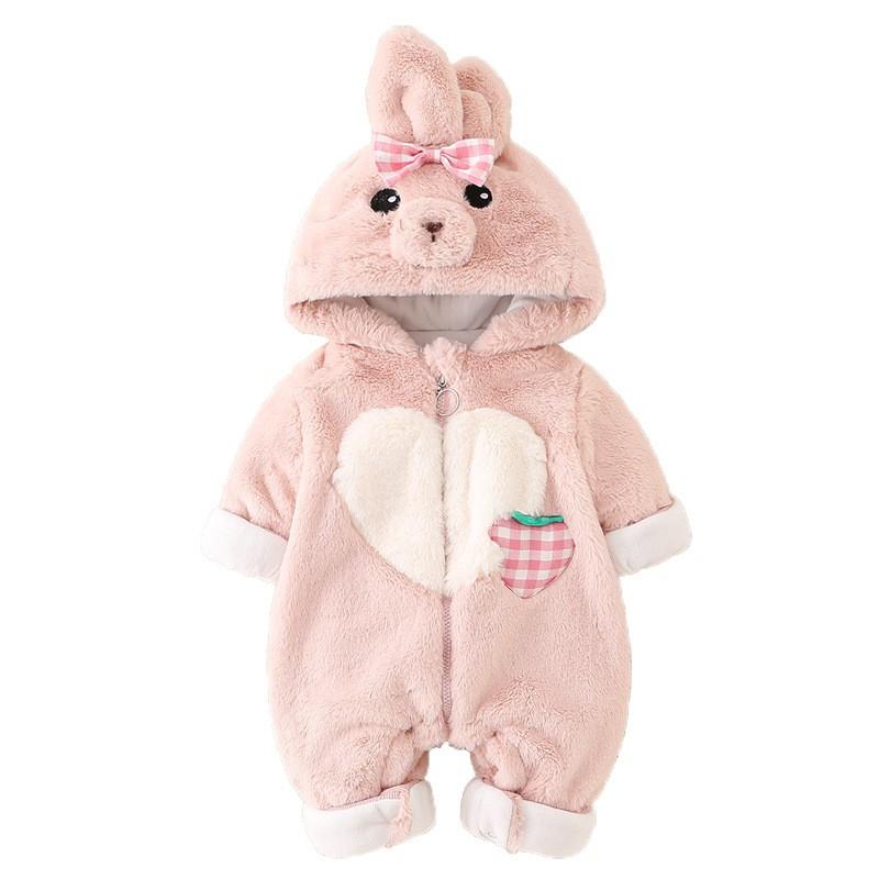 Baby Mädchen Winter Verdickter Strampler mit Füßen und Kapuze Langarm Prinzessinnenstil 66-90cm Säuglinge