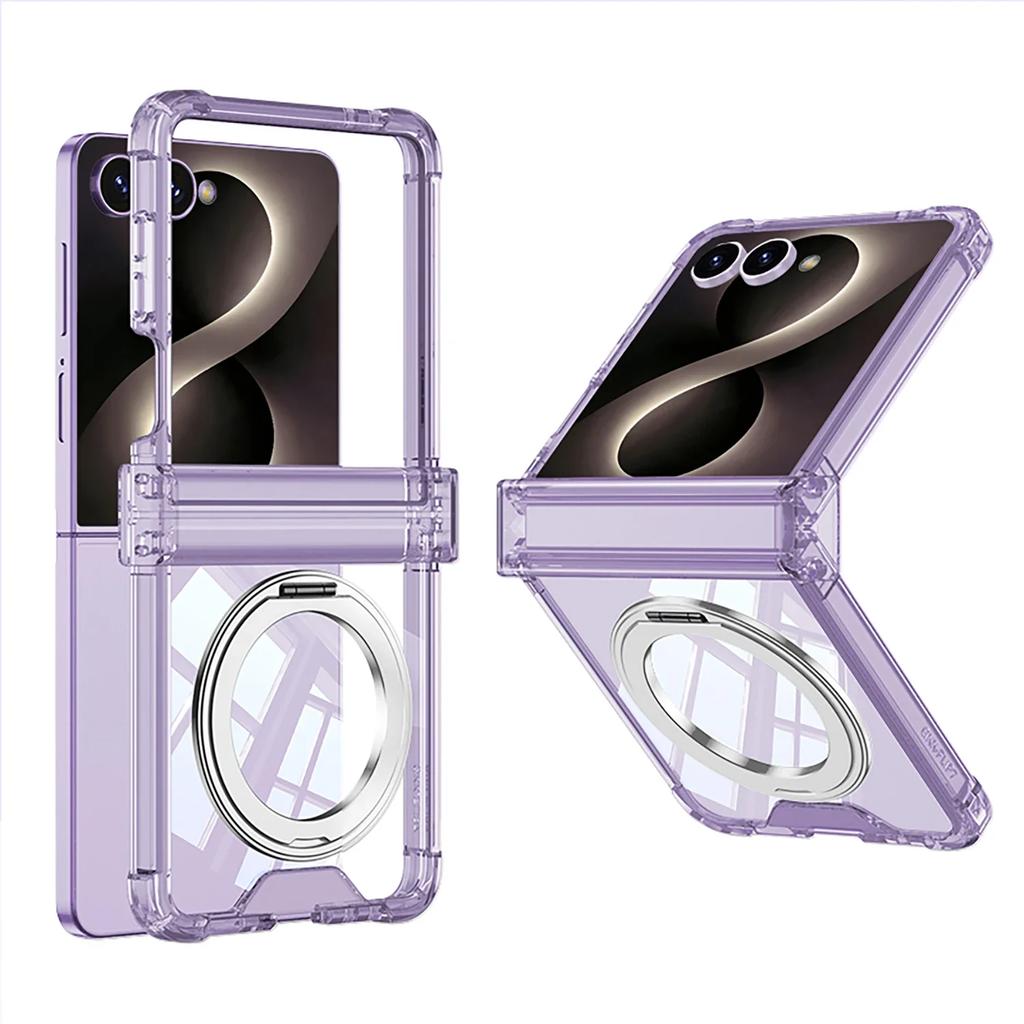 Transparent Four-corner Drop-proof Protective Hard Case with Magnetic Rotating Ring Stand for Samsung Galaxy Z Flip 8