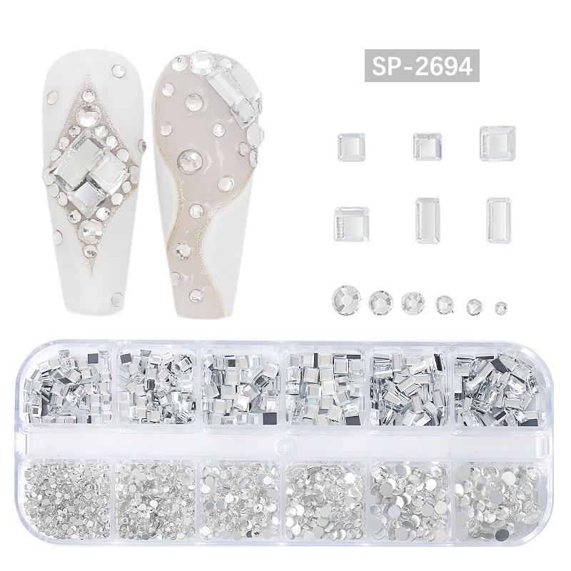 12-Grid Irregular Transparent AB Glass Diamonds for Nail Art