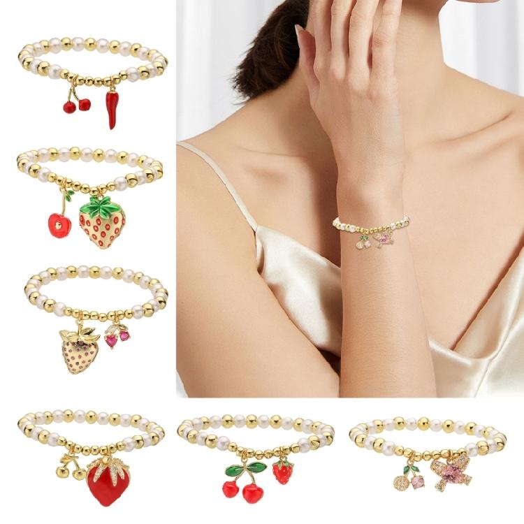 Handmade Fruit Beads Bracelet Fashion Wrist Jewelry Chain Wristband Copper Texture Suitable for Parties and Celebration