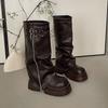 Pant Pants Boots Knight Boots Fashion Autumn New Versatile Folded Belt Buckle Thick-soled Heightening Boots Women