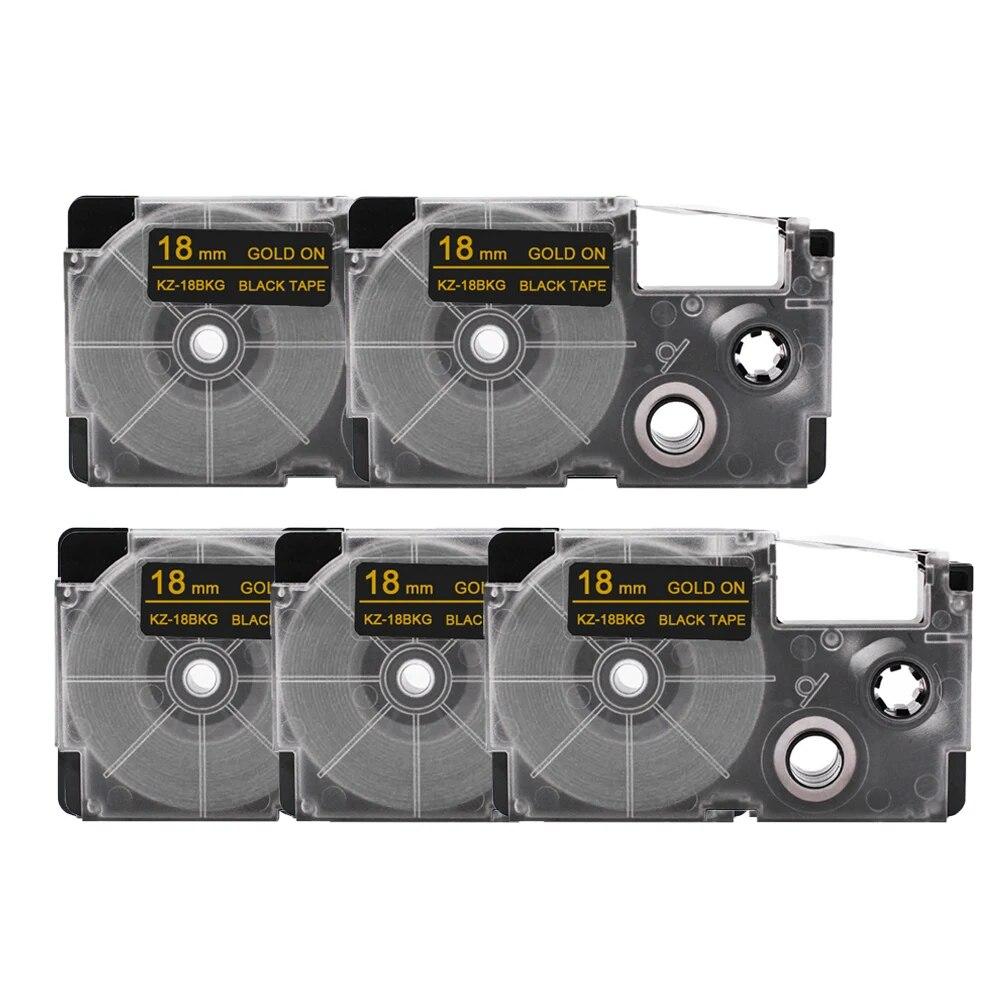 5 Packs 18mm Label Tape XR-18GN XR18YW XR18WE XR18BU Ribbons Compatible for Casio EZ Label Printer KL-100 KL120 KL60 KL-750