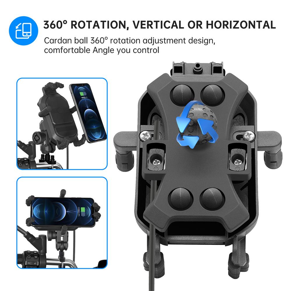 Motorcycle Handlebar Phone Holder 15W Wireless Charger QC3.0 360 ° Rotatable
